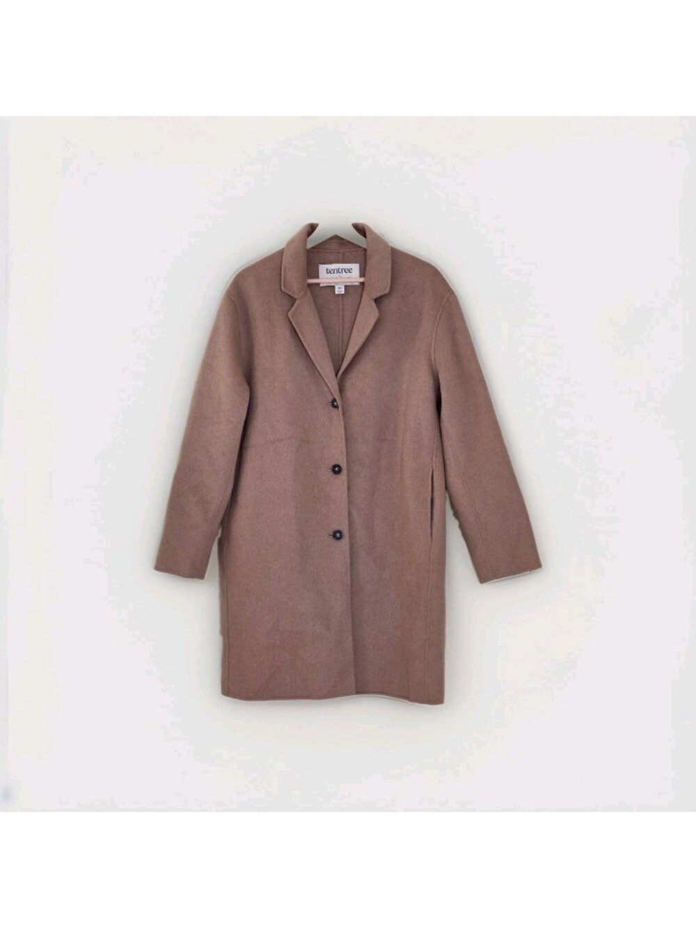 Tentree Recycled Wool Blend Coat M Camel Tan Single Breasted Overcoat Minimalist